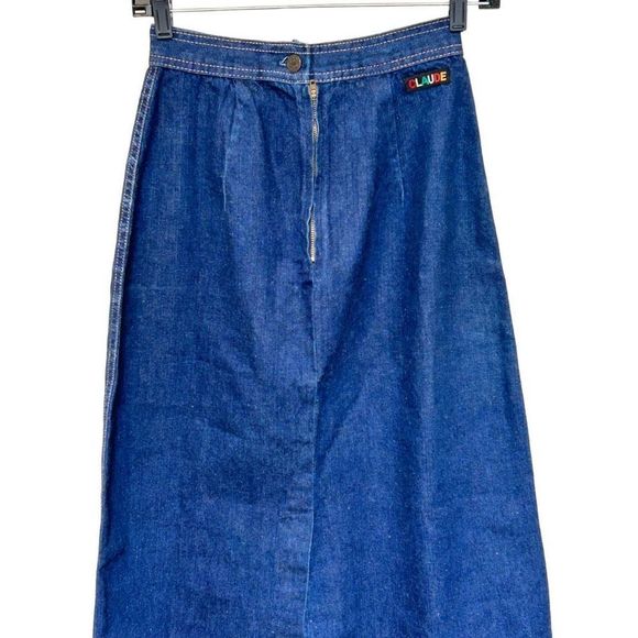 Vintage Claude Women's Back & Mid Slit Midi A-line Denim Skirt Blue Size 7/8 - Picture 1 of 16